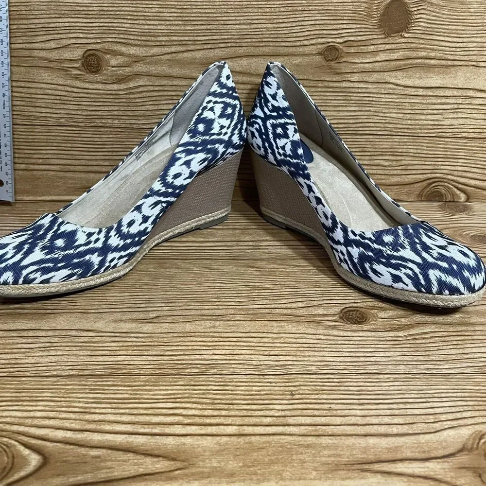 Giani Bernini Ozara Shoes Women Size 11m Navy & Creme Textile Wedge Heel‎ Boho